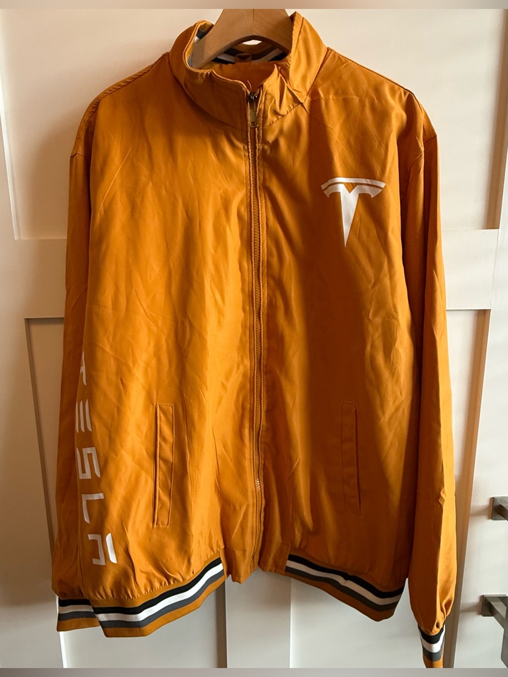 Tesla Orange Men's Bomber Jacket with Contrast Trim